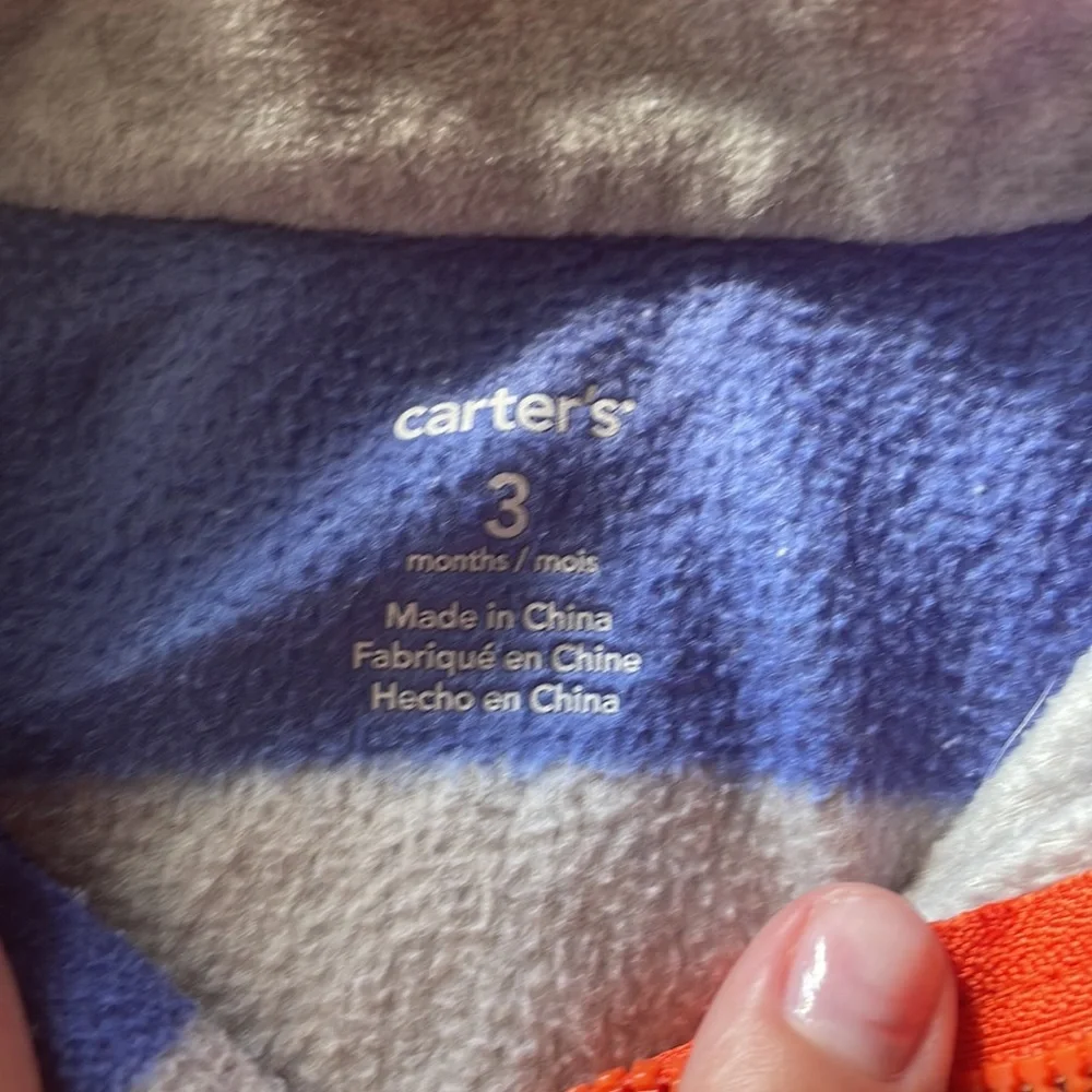 Carter’s fleece onesies set a 4, sizes 2 3 month, 1 6 month and 1 18 month
